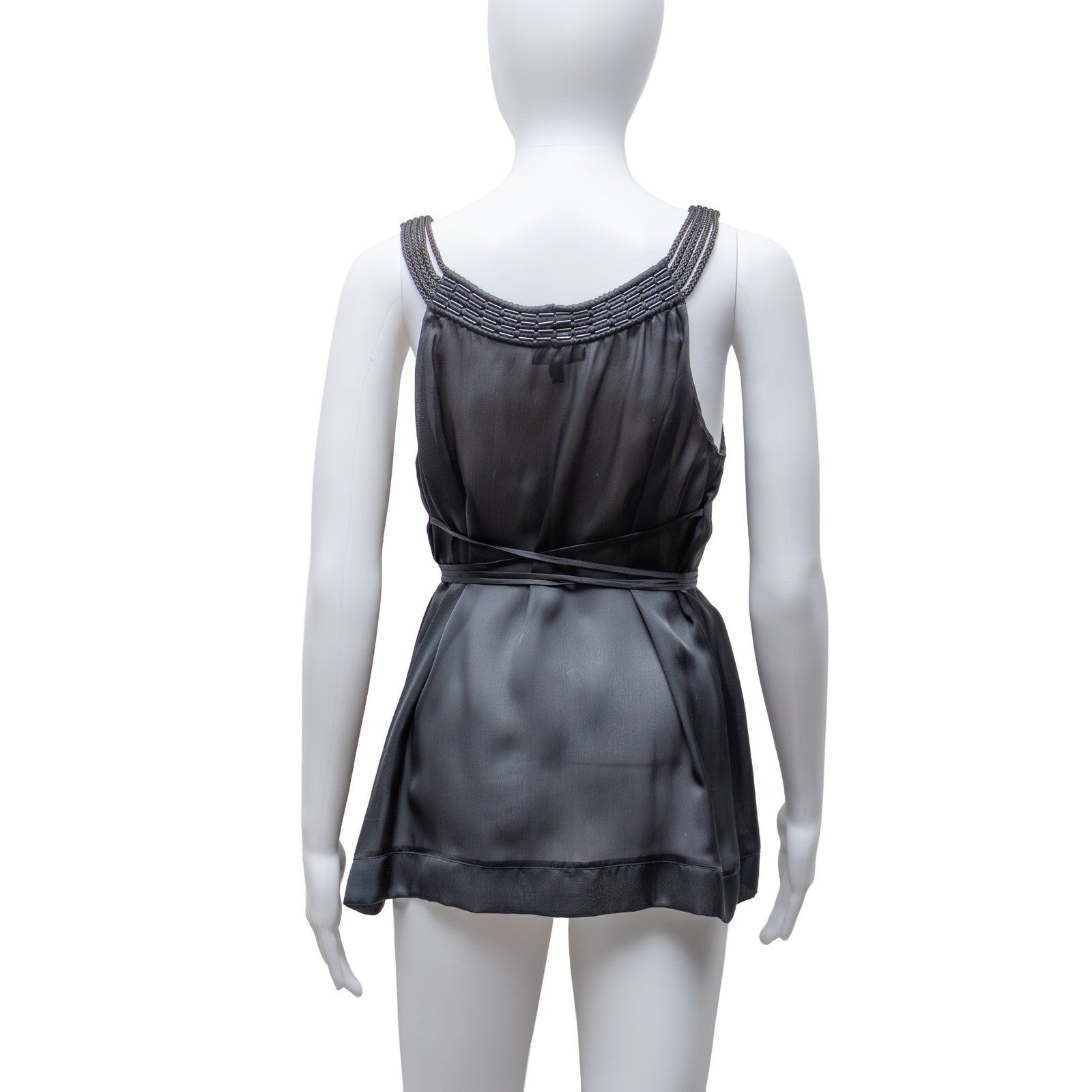 Emporio Armani Silk Beaded Strap Top IT 40 US 6 UK 8 Black