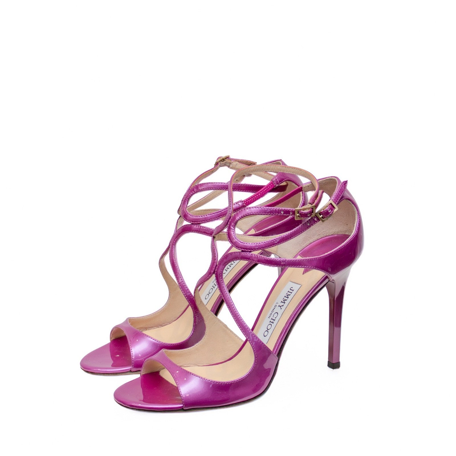 JIMMY CHOO Azia 95 Mauve Pink/Purple  Liquid Metal Leather Sandals SZ 9 IT 39