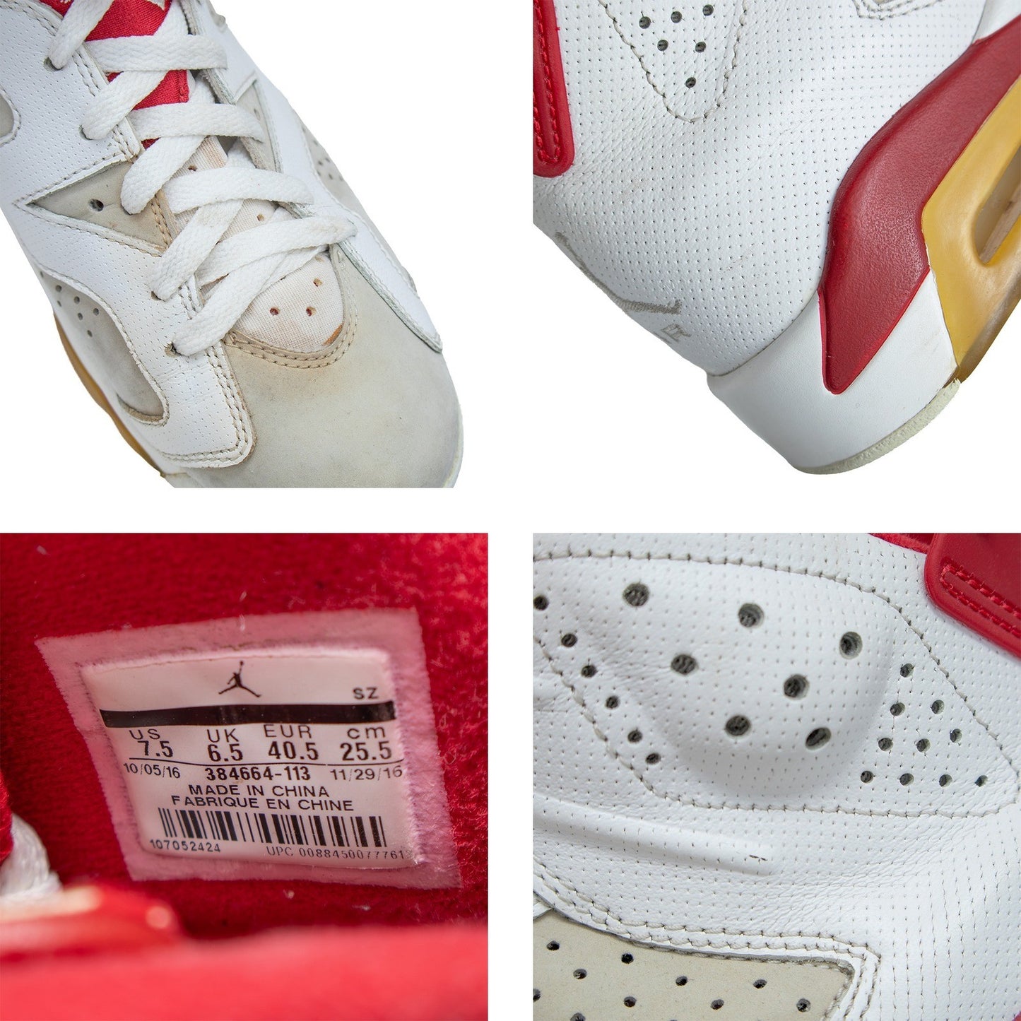 Air Jordan 6 Retro Alternate 91 Hare White Red 2017 384664-113 Mens 7.5