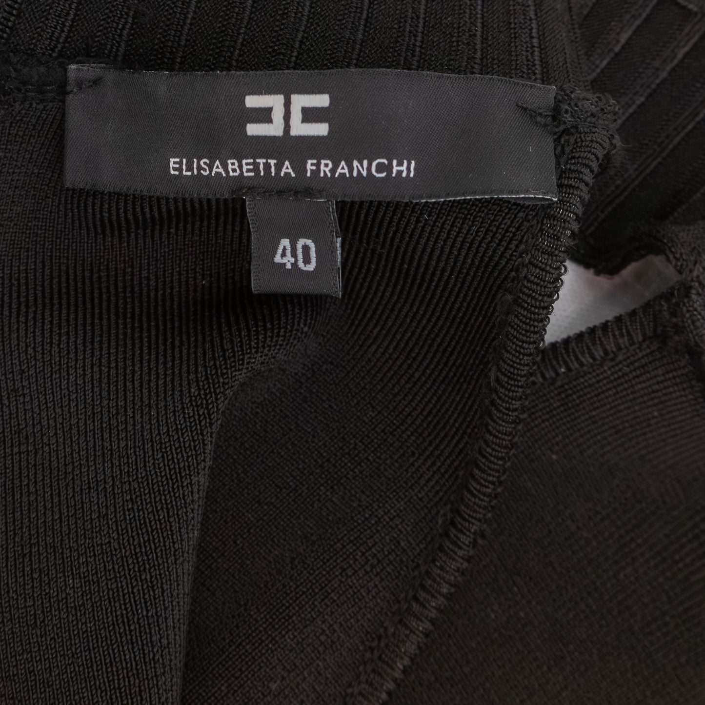 Elisabetta Franchi Black Ribbed Fit & Flare Dress IT 40 / US 4 / UK 8