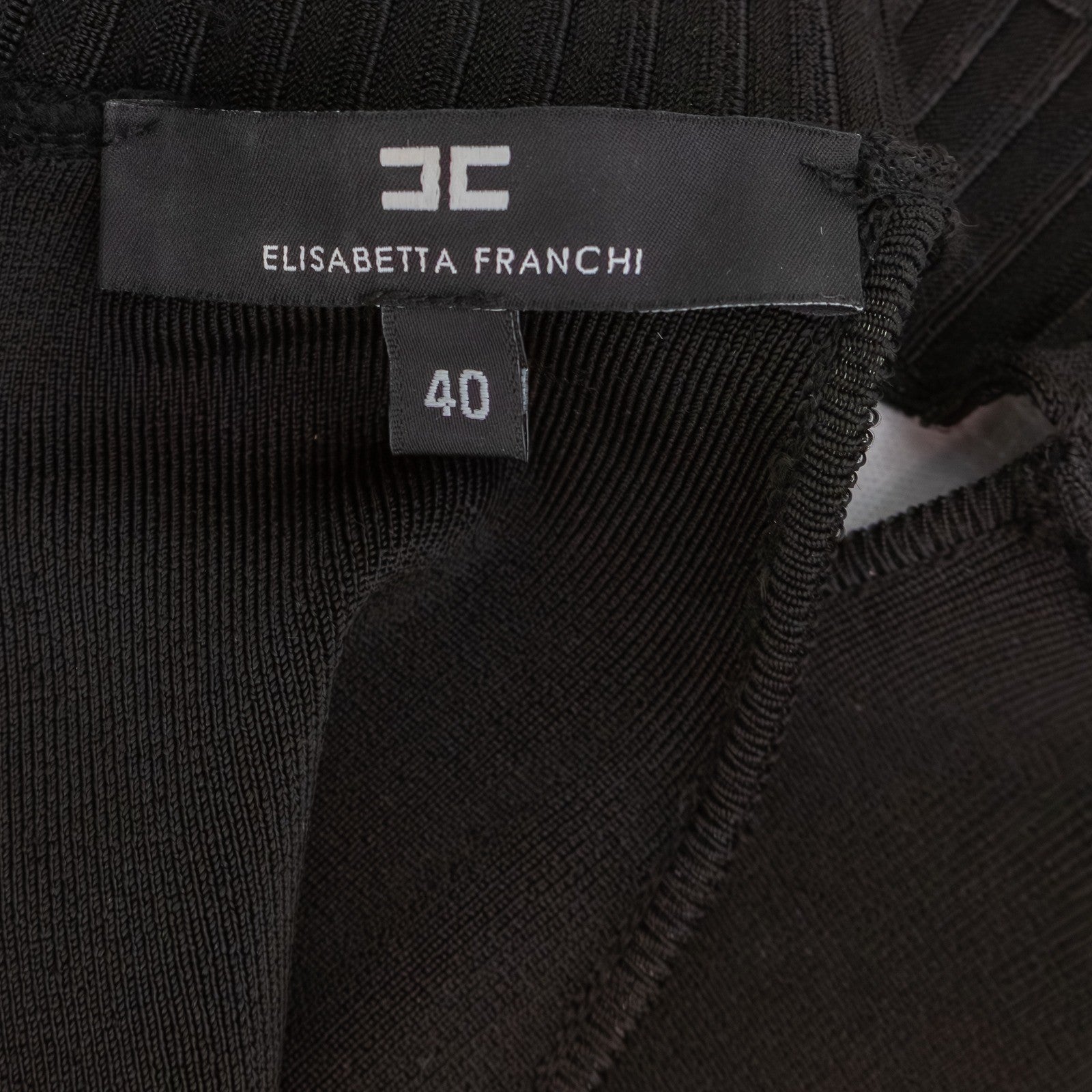 Elisabetta Franchi Black Ribbed Fit & Flare Dress IT 40 / US 4 / UK 8