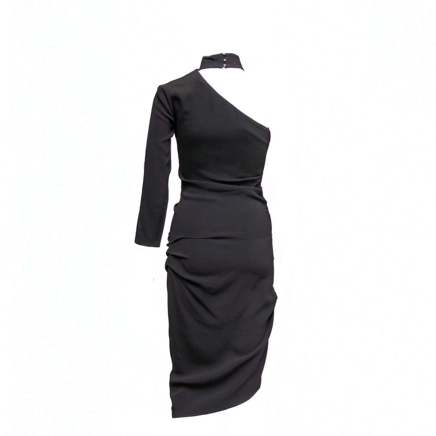 Elisabetta Franchi Black One-Shoulder Asymmetrical Midi Dress – IT 40 / US 4