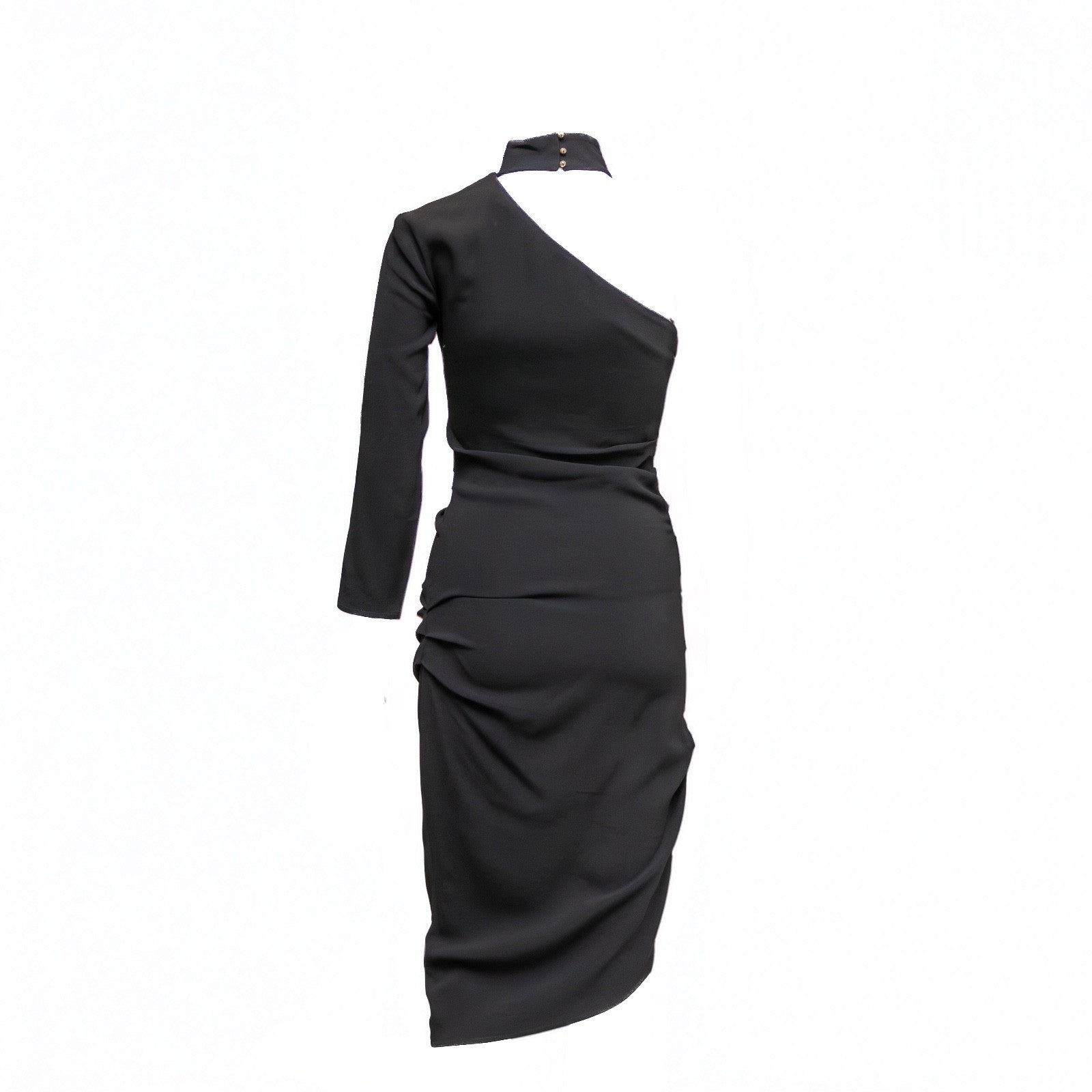 Elisabetta Franchi Black One-Shoulder Asymmetrical Midi Dress – IT 40 / US 4