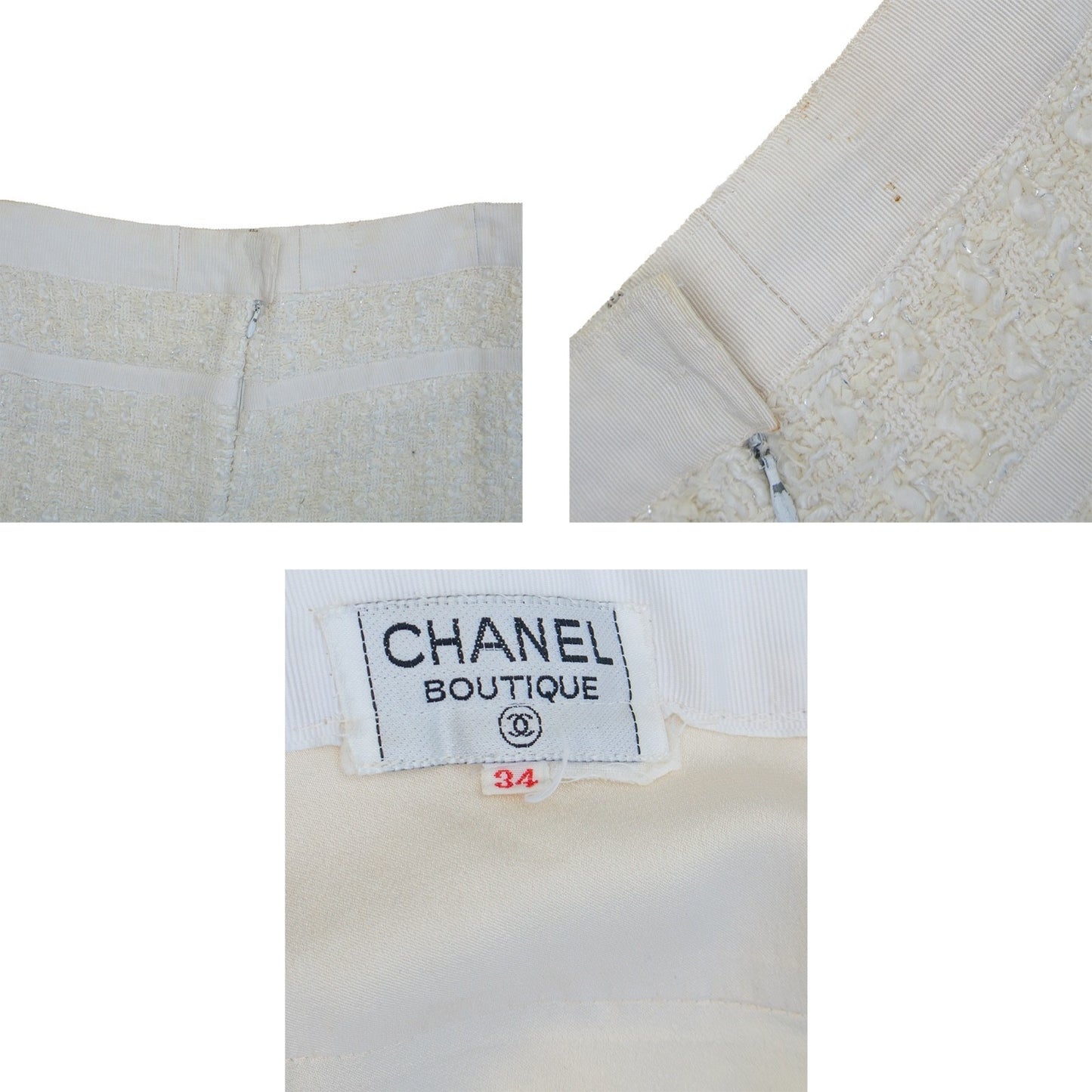Chanel Vintage Cruise 1992 White Tweed  Camellia Flower  Jacket Suit Size 34