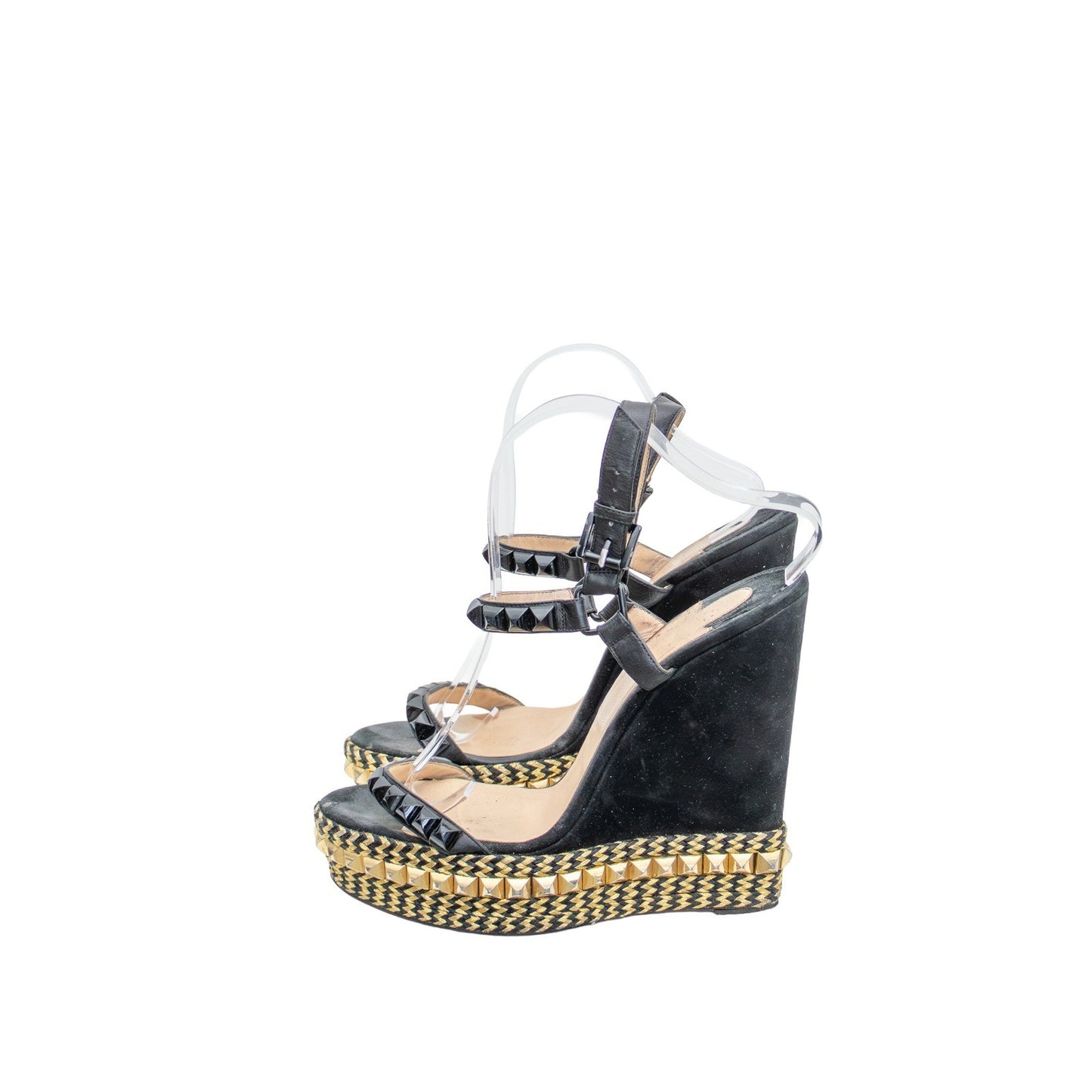 Christian Louboutin Cataclou Studded Wedge Sandals Black Gold Size 41 US 11