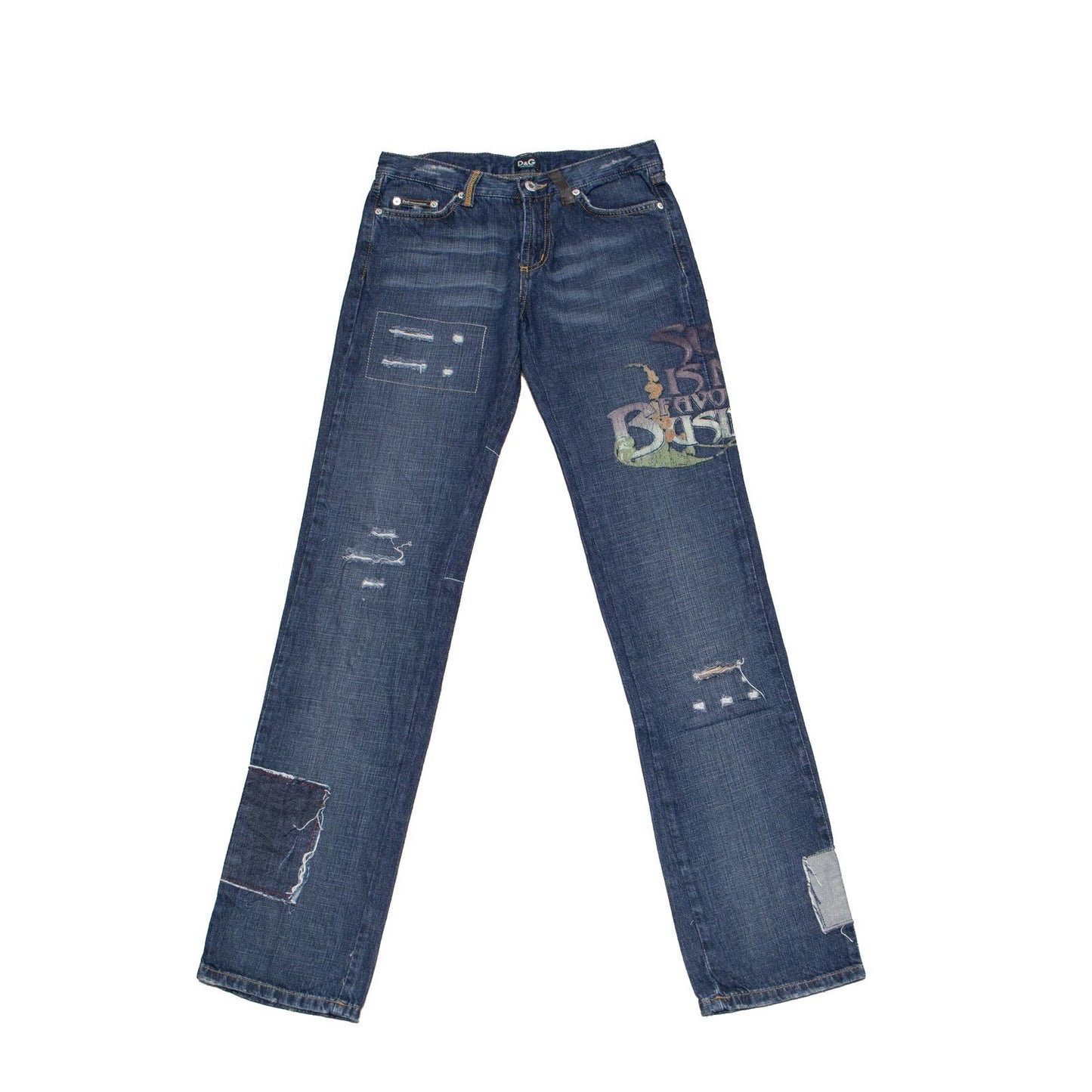 D&G Dolce & Gabbana Distressed Patchwork Graphic Jeans Size 27 / IT 41