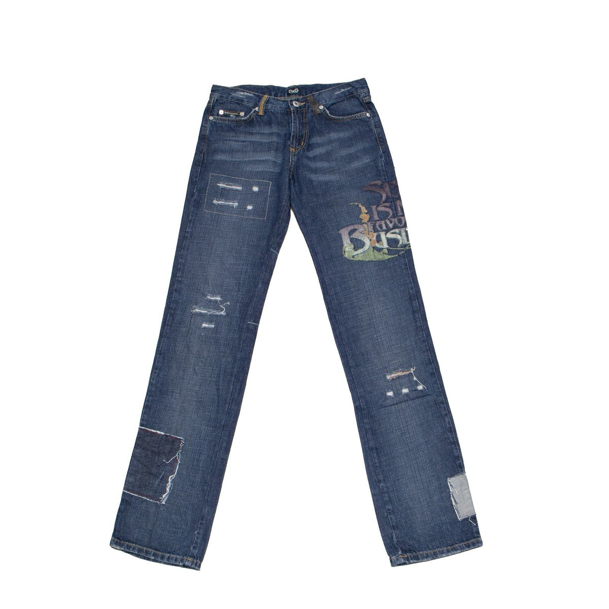 D&G Dolce & Gabbana Distressed Patchwork Graphic Jeans Size 27 / IT 41
