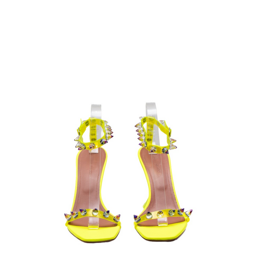 $1320 AMINA MUADDI Women's Green Julia Studded Strap Sandal Shoe Size EU 39 US 9