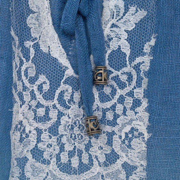 Vanita Rosa Paris St Barth Ombré Peasant Blouse Blue Ivory Boho Top Size S