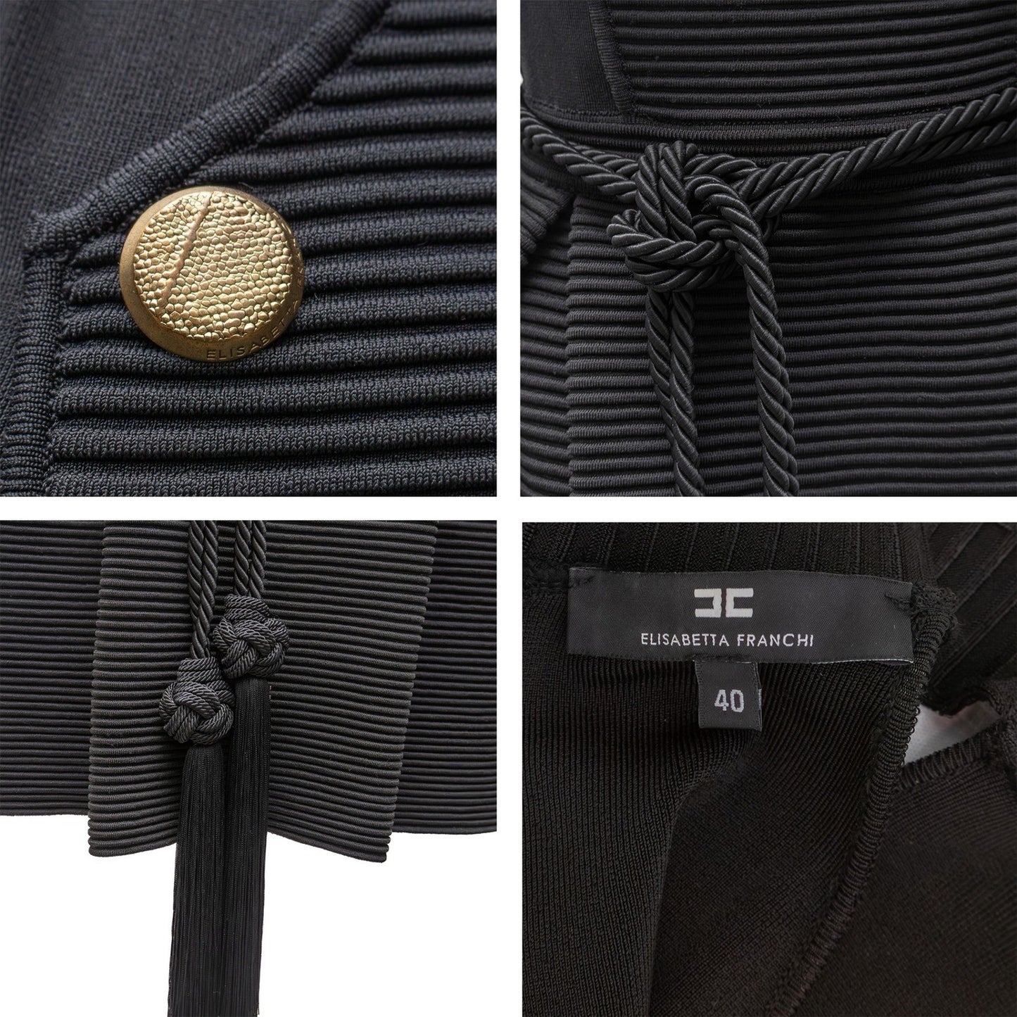Elisabetta Franchi Black Ribbed Fit & Flare Dress IT 40 / US 4 / UK 8