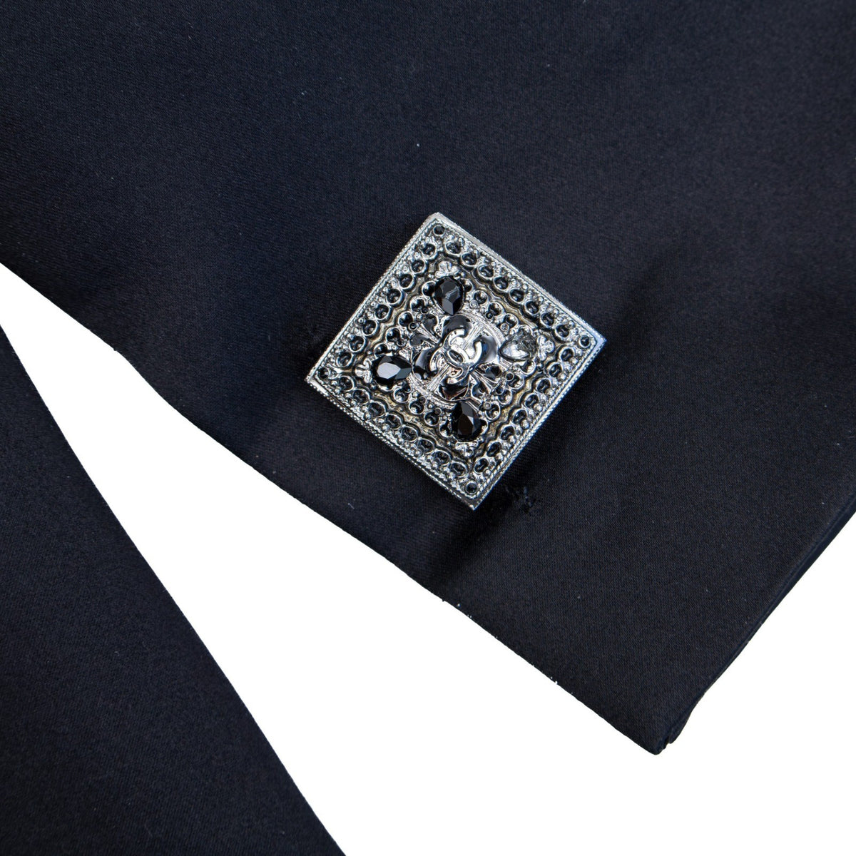 CHANEL 2011 Paris-Byzance Black Silk CC Crystal Button Blazer FR 46 US 14