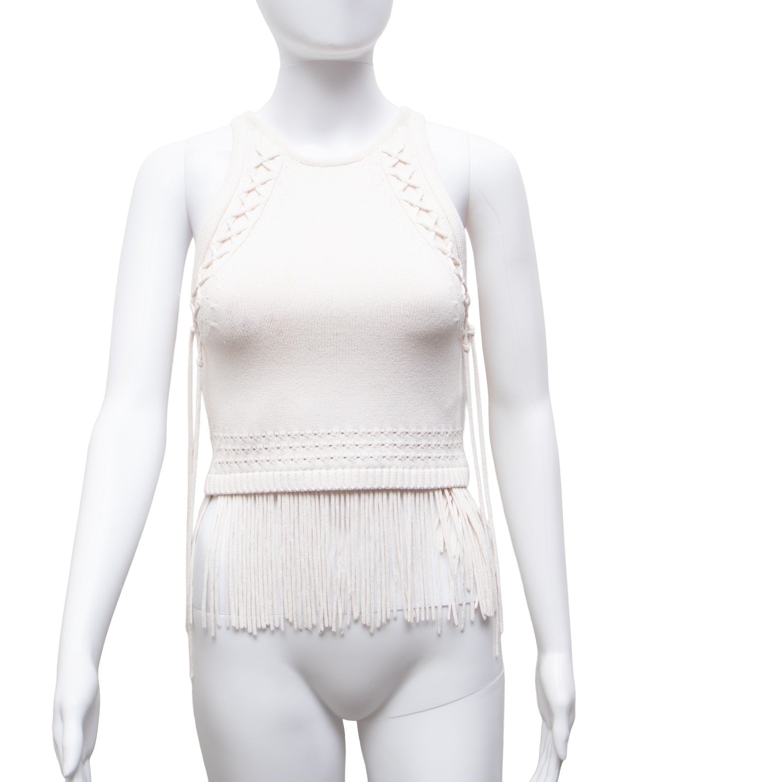 Ronny Kobo Cream Rosalita Fringed Knit Tank Top Womens Size Small