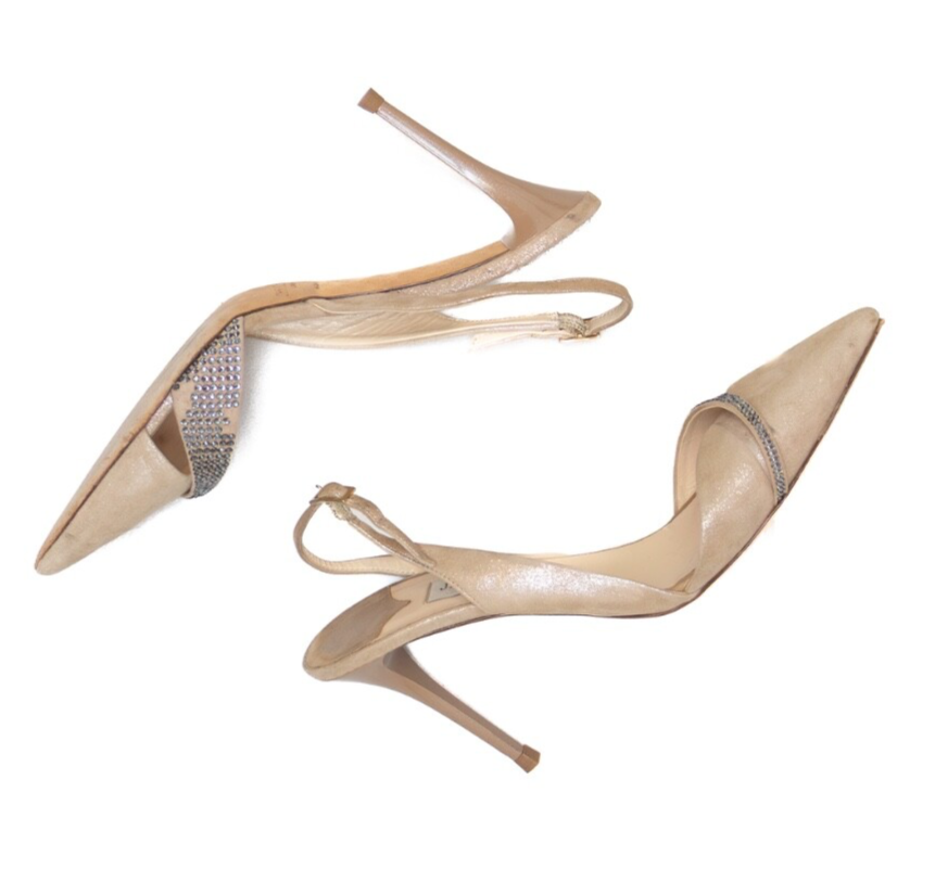$975  Jimmy Choo Desai Shimmer Slingback Pump Sand EU 39 / US 9