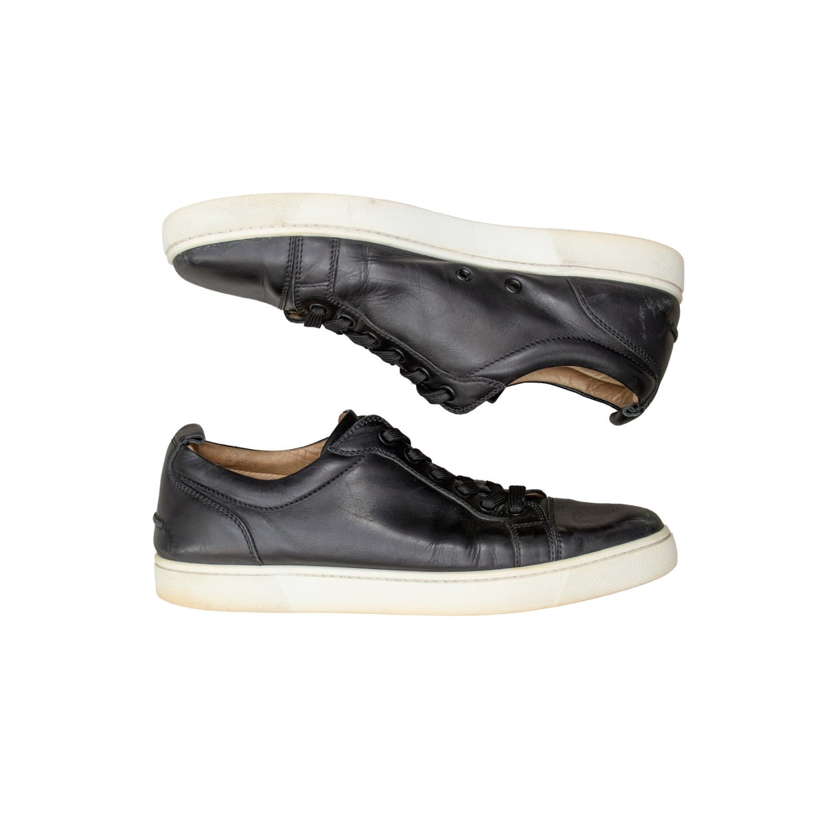 Christian Louboutin Rantulow Grained Leather Low Top Sneakers Black Mens Size 43