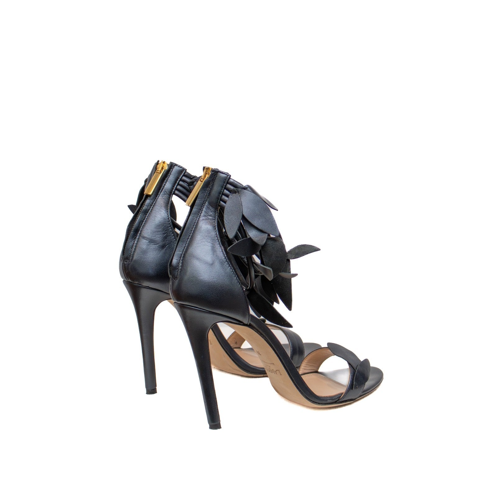 LAMPERTI MILANO Black Leather Floral Ankle Strap Heels – US 8.5 / UK 6 / EU 39
