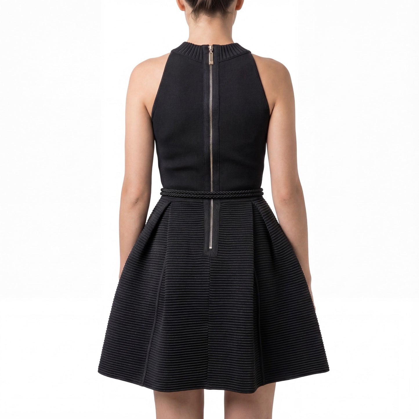 Elisabetta Franchi Black Ribbed Fit & Flare Dress IT 40 / US 4 / UK 8