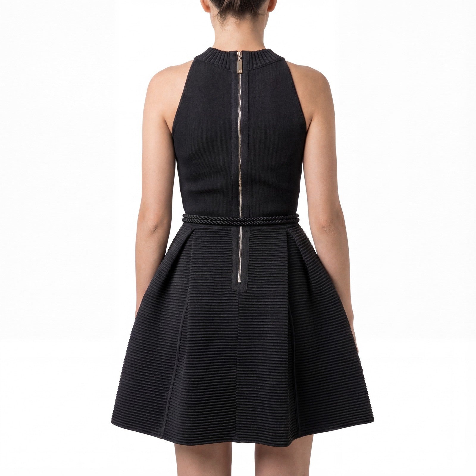 Elisabetta Franchi Black Ribbed Fit & Flare Dress IT 40 / US 4 / UK 8