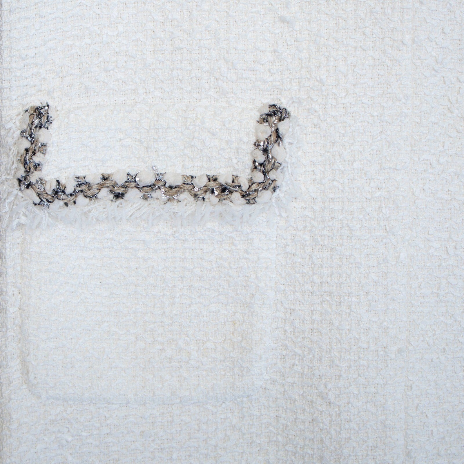 CHANEL White Tweed Sleeveless Dress FR 40 US 8 Fringe Trim CC Owl Button