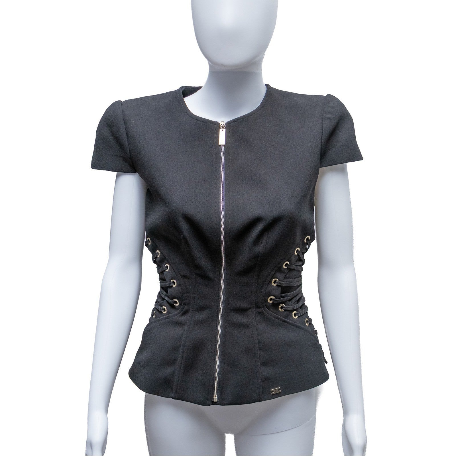 ELISABETTA FRANCHI Lace-Up Corset Style Jacket Top Black IT 42
