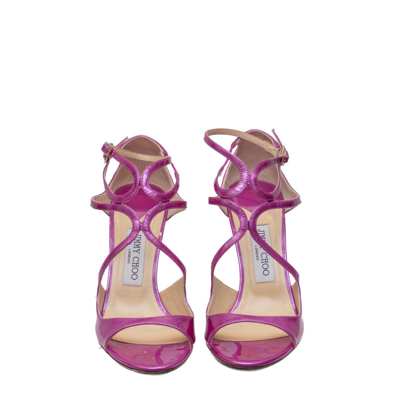 JIMMY CHOO Azia 95 Mauve Pink/Purple  Liquid Metal Leather Sandals SZ 9 IT 39