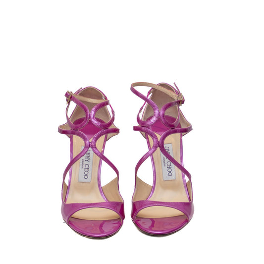 JIMMY CHOO Azia 95 Mauve Pink/Purple  Liquid Metal Leather Sandals SZ 9 IT 39