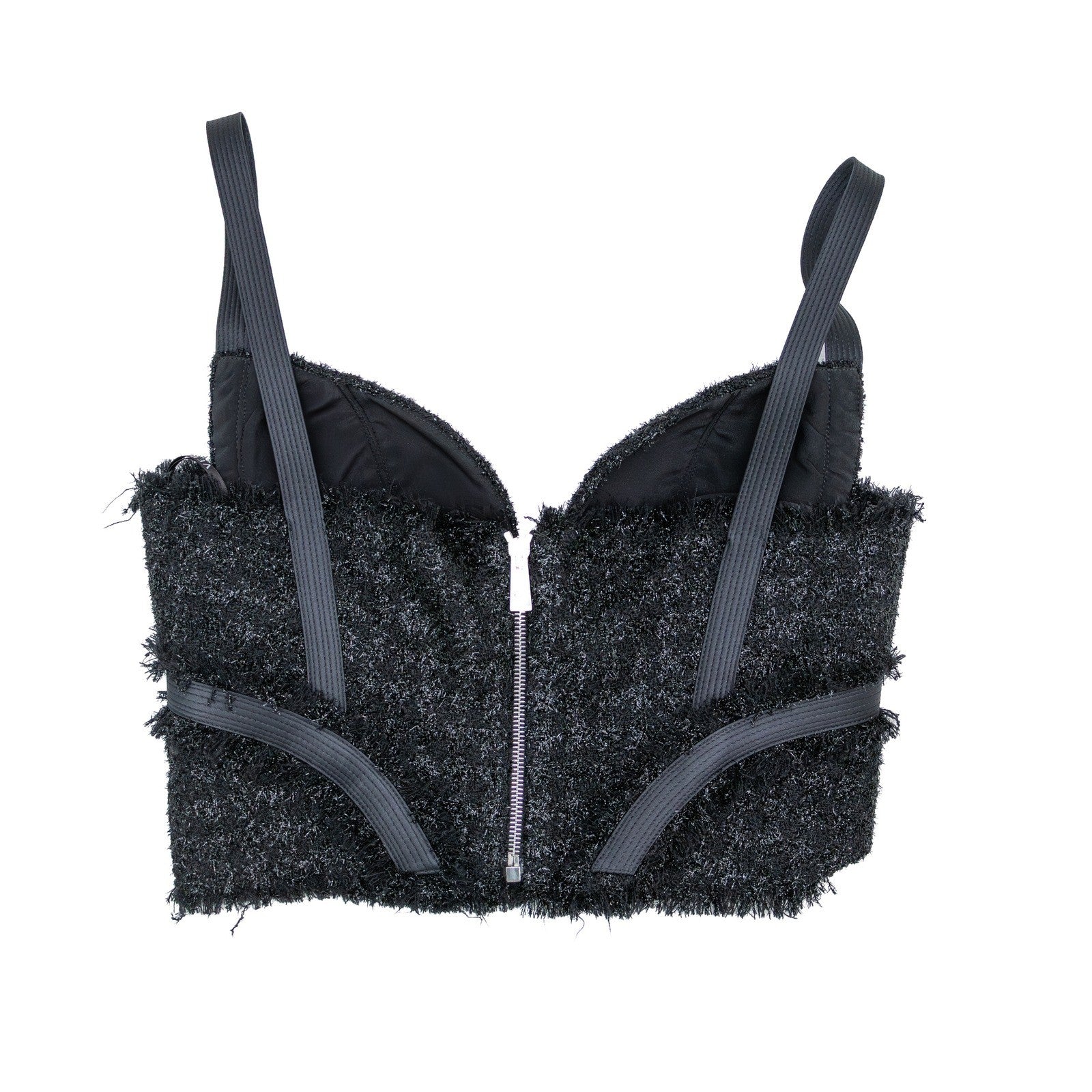 $1400 Versace Black Textured Bustier Crop Top  Size M (US 6 / UK 10)