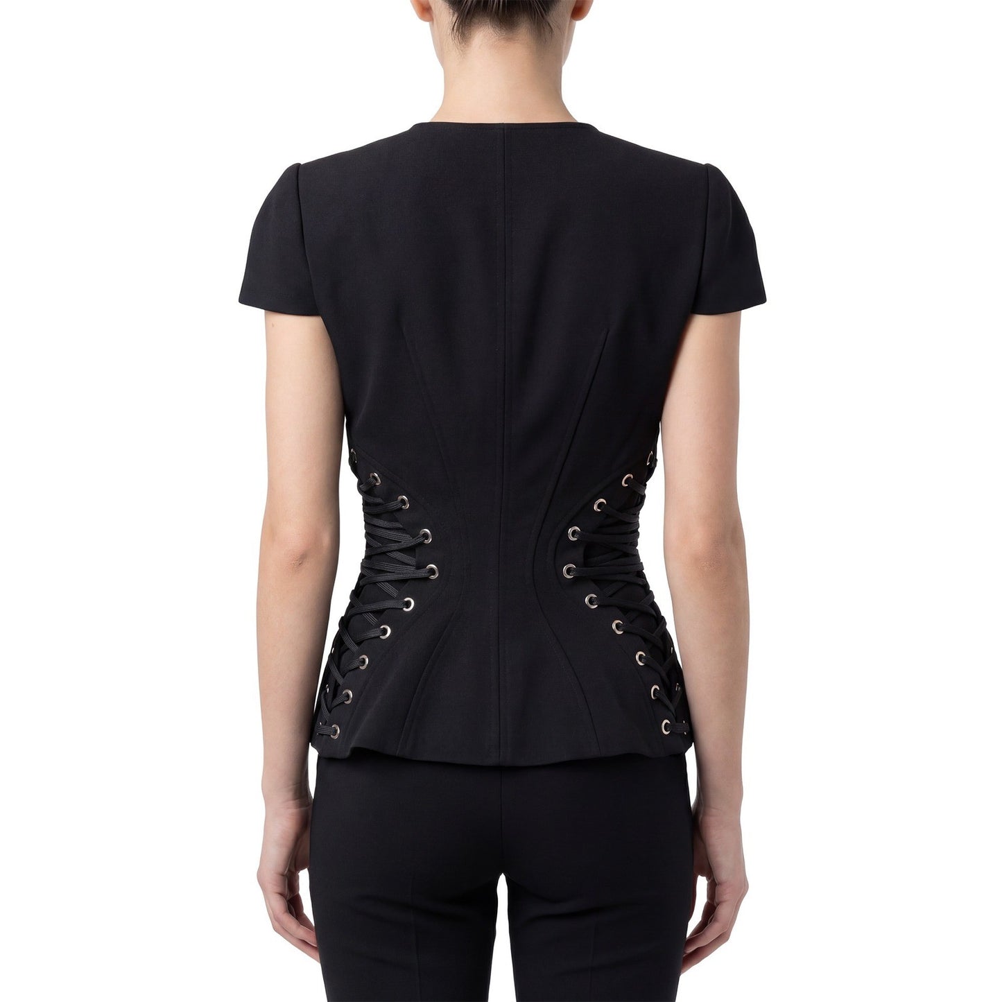 ELISABETTA FRANCHI Lace-Up Corset Style Jacket Top Black IT 42