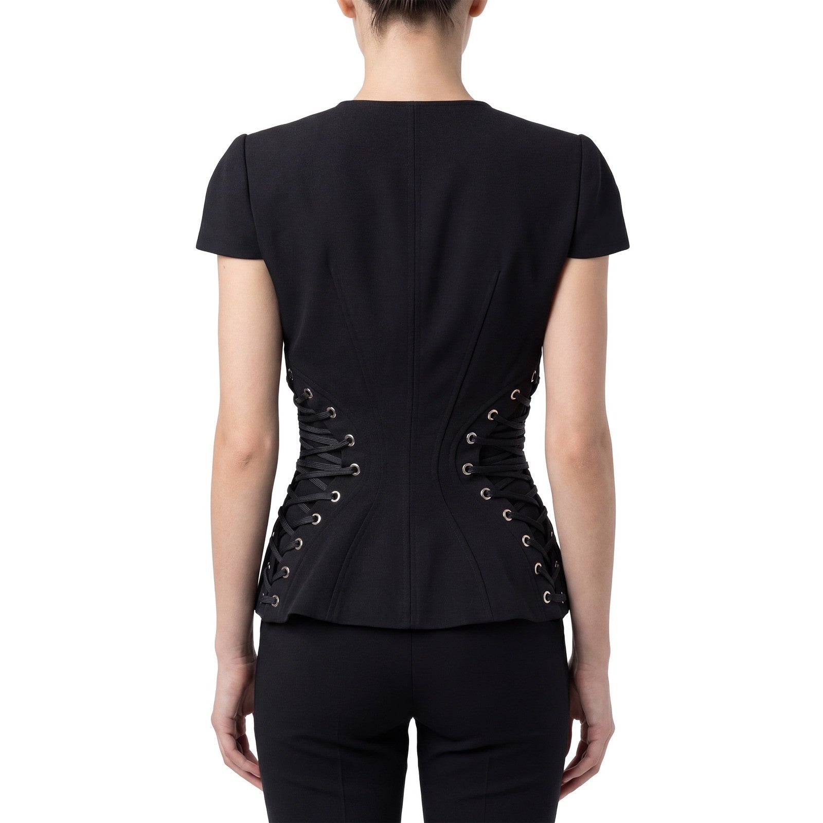 ELISABETTA FRANCHI Lace-Up Corset Style Jacket Top Black IT 42