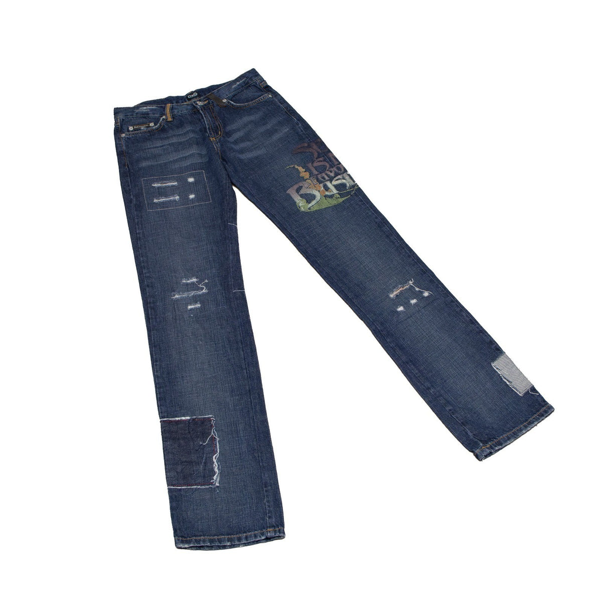 D&G Dolce & Gabbana Distressed Patchwork Graphic Jeans Size 27 / IT 41