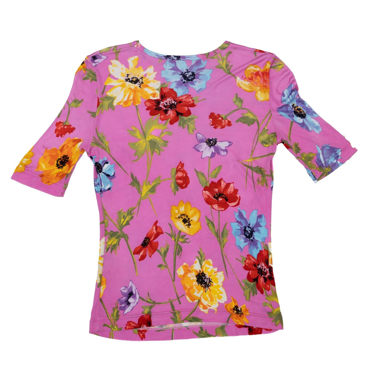 Dolce & Gabbana Pink Floral Stretch Mesh T Shirt Top – US S
