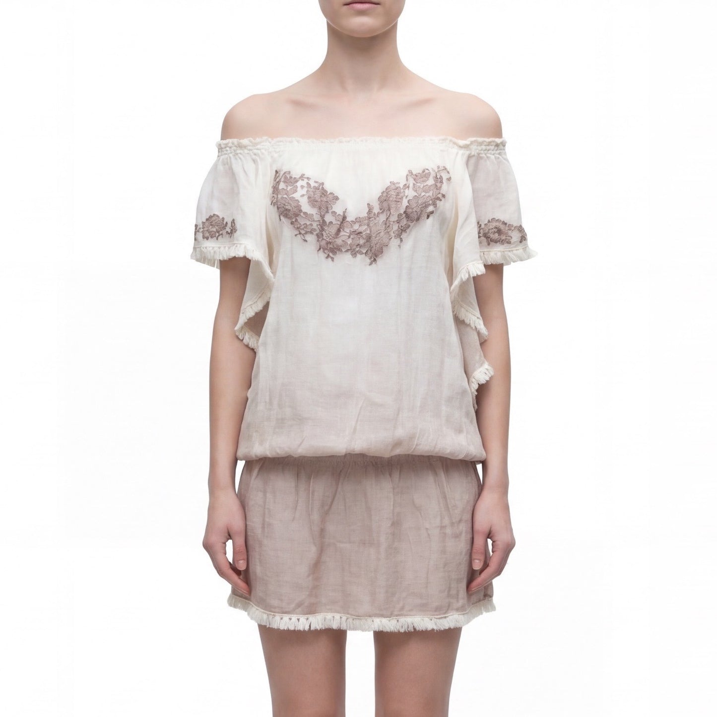 Vanita Rosa Paris St Barth Linen Tunic Dress Top – Boho Embroidered Size S-M