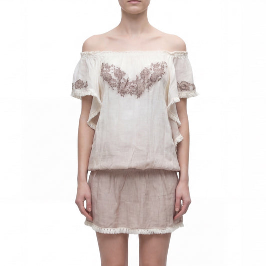 Vanita Rosa Paris St Barth Linen Tunic Dress Top – Boho Embroidered Size S-M
