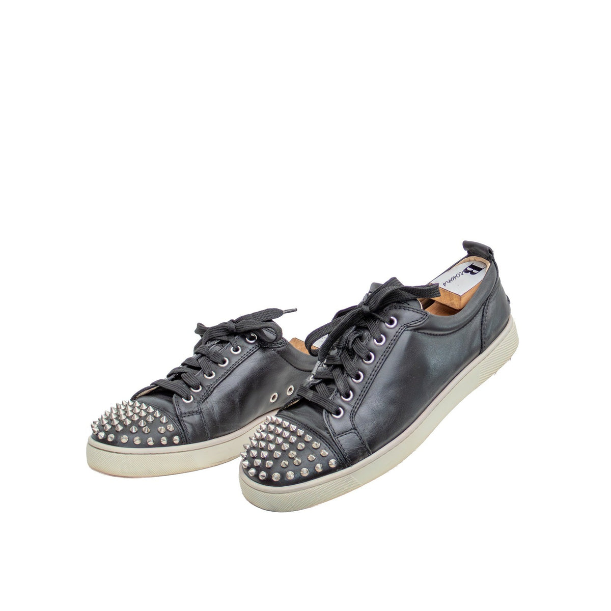 $1200 Christian Louboutin Louis Junior Spikes Black Leather Sneakers EU 42  US 9