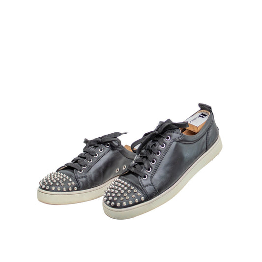 $1200 Christian Louboutin Louis Junior Spikes Black Leather Sneakers EU 42  US 9