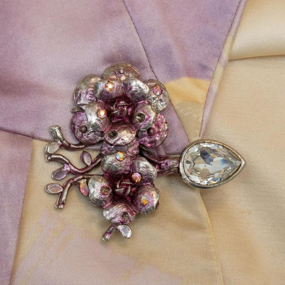 Christian Lacroix Vintage Satin Blazer – Floral Sculptural Brooch – FR 42 /US 6