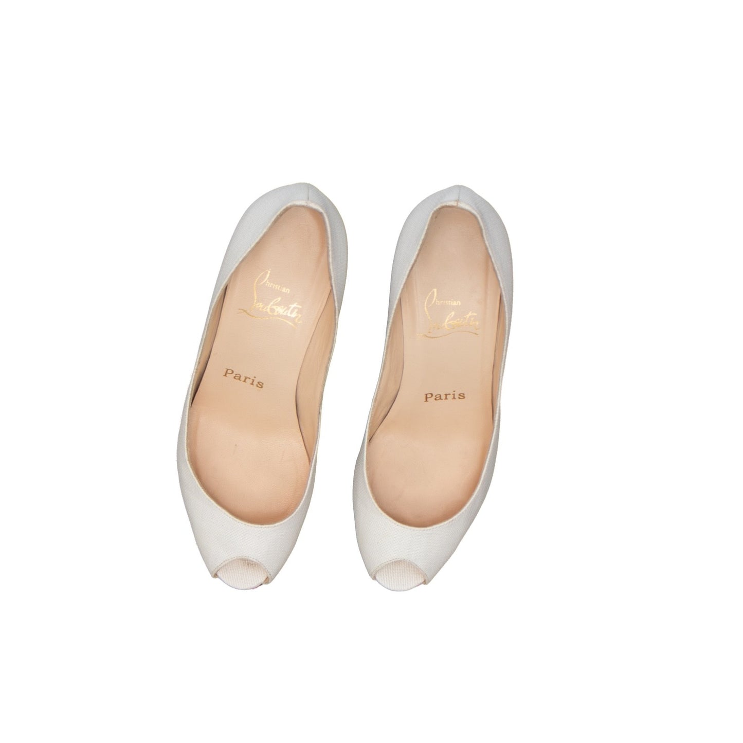 Christian Louboutin White Canvas Peep Toe Pumps Heels EU 36.5 US 6.5 UK 3.5 Ital