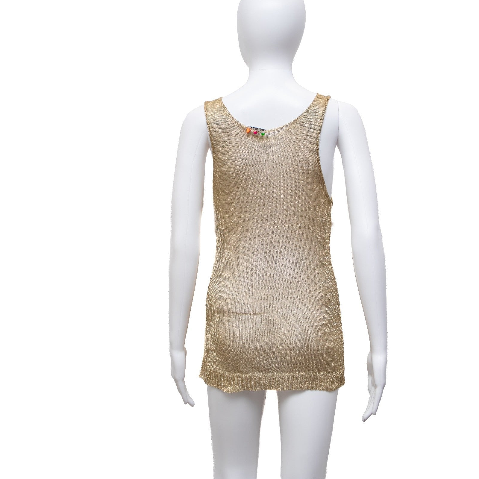 LSS Paris Gold Metallic Mesh Tank Top Lip Graphic Sleeveless Size XS/S