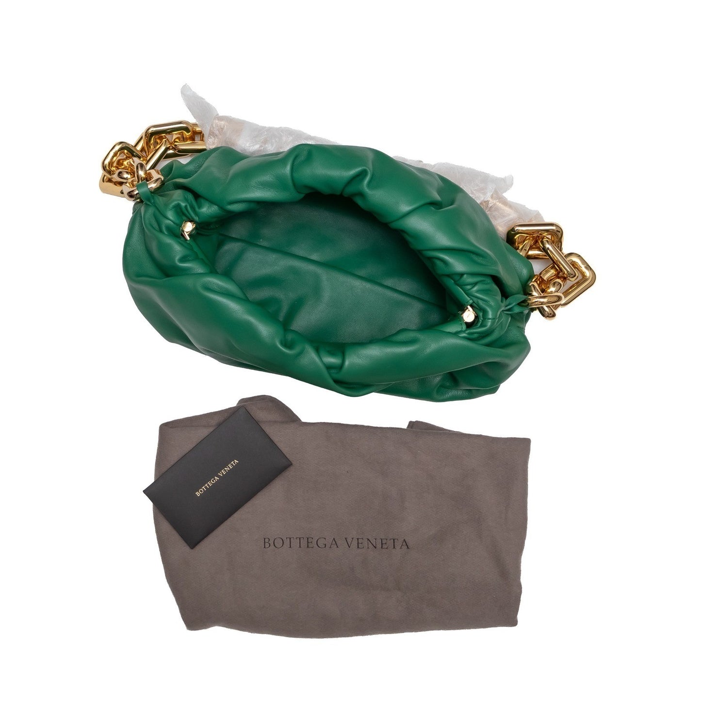 $3600 Bottega Veneta Green Leather Chain Pouch Gold Hardware  Authentic