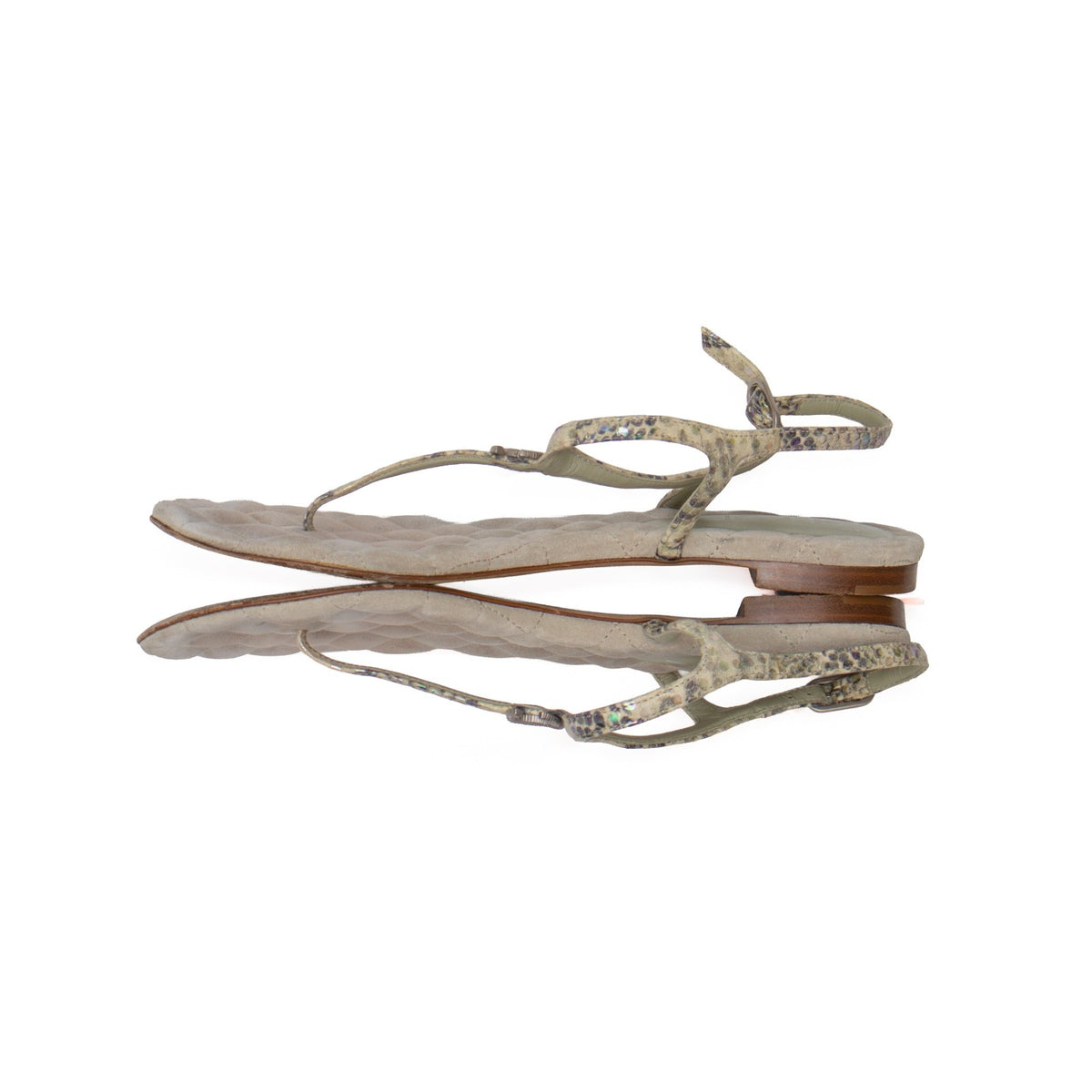 Chanel Green Python Embossed Leather T-Strap Sandals – Size EU 39C / US 8