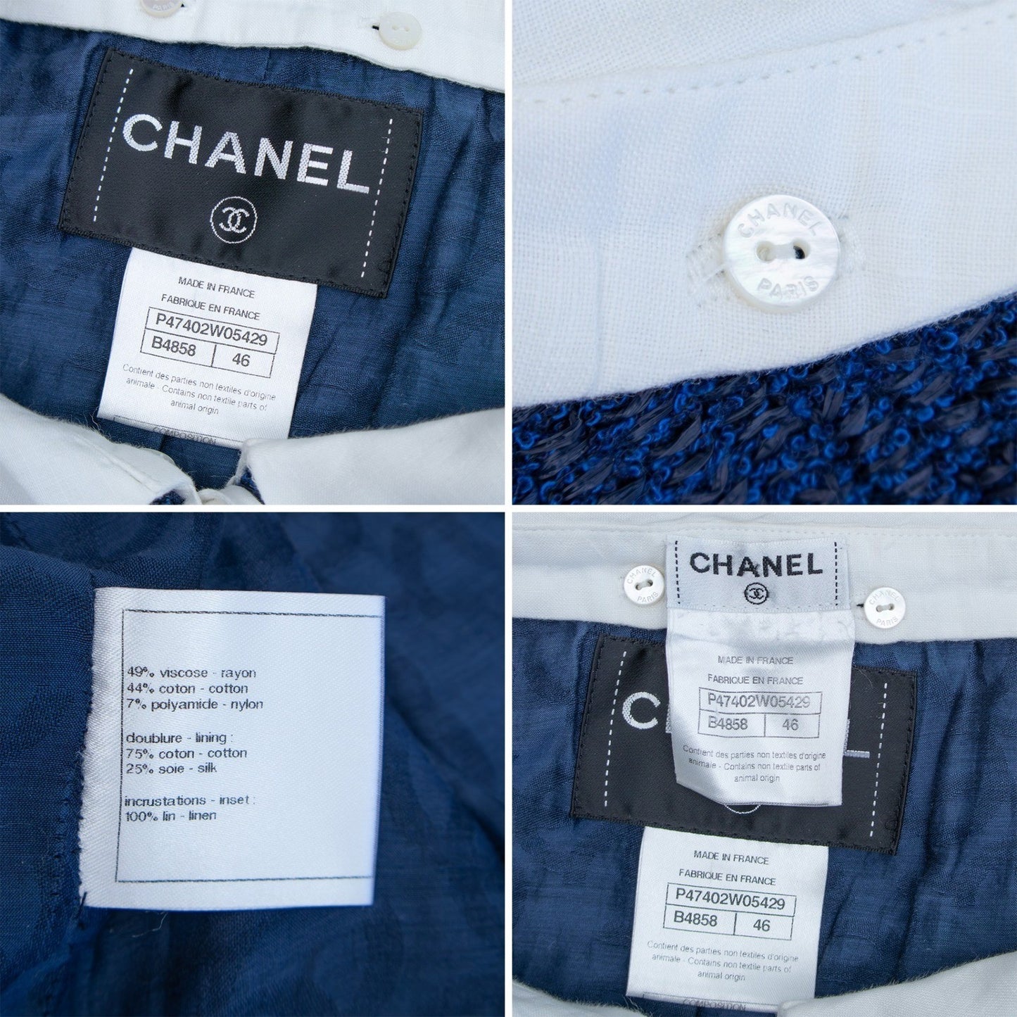 CHANEL Resort 2014 Runway Blue Tweed Jacket CC Buttons FR 46 US 14 P48058