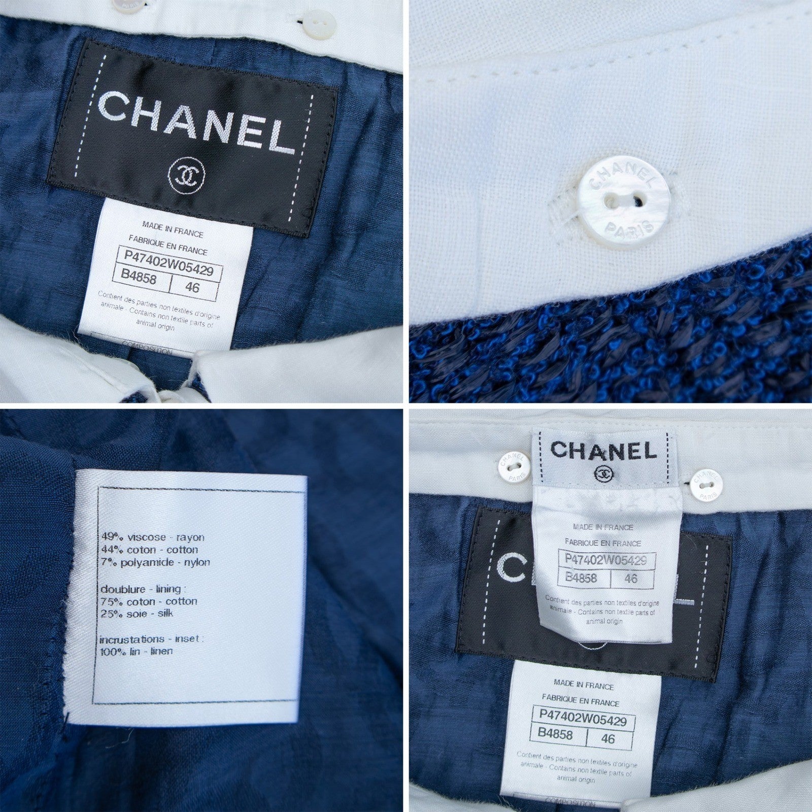 CHANEL Resort 2014 Runway Blue Tweed Jacket CC Buttons FR 46 US 14 P48058