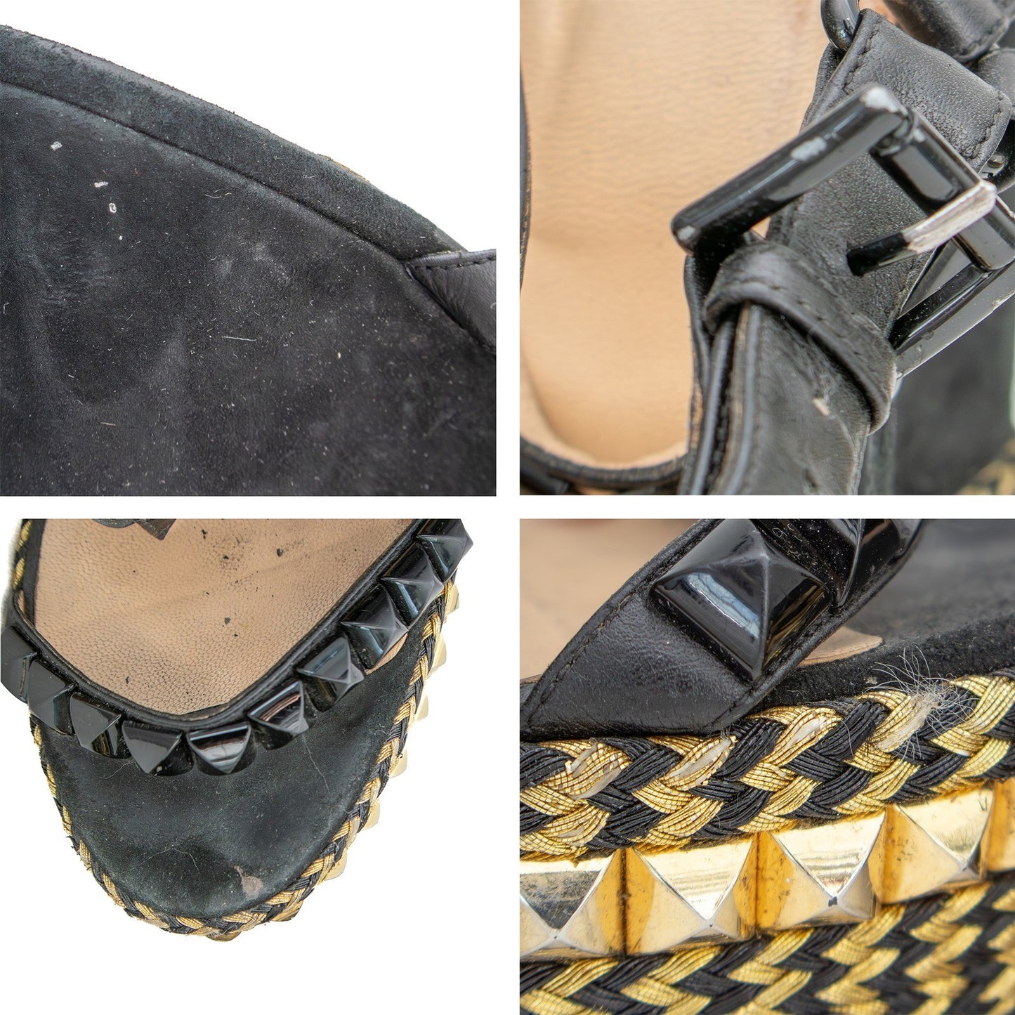 Christian Louboutin Cataclou Studded Wedge Sandals Black Gold Size 41 US 11