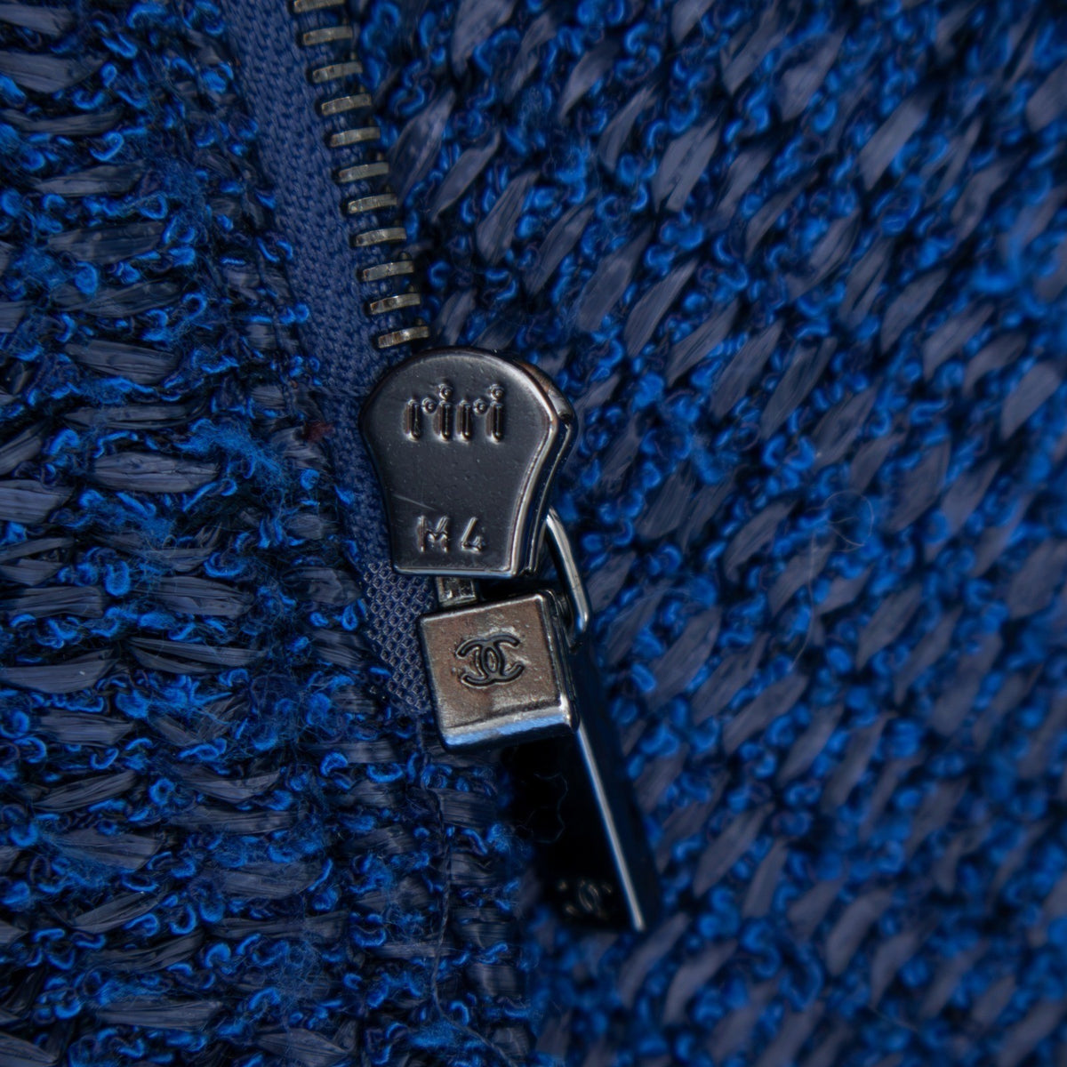 CHANEL Resort 2014 Runway Blue Tweed Jacket CC Buttons FR 46 US 14 P48058
