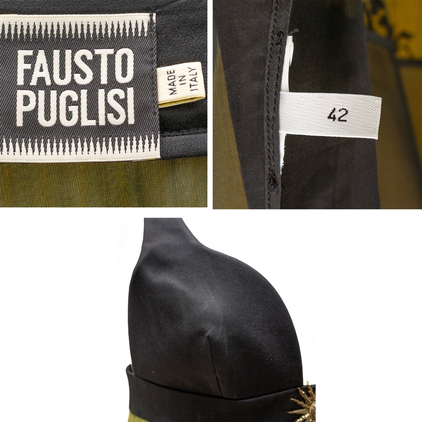 Fausto Puglisi Pleated Slip Dress – Yellow & Black Lace – Size IT 42/ US 6