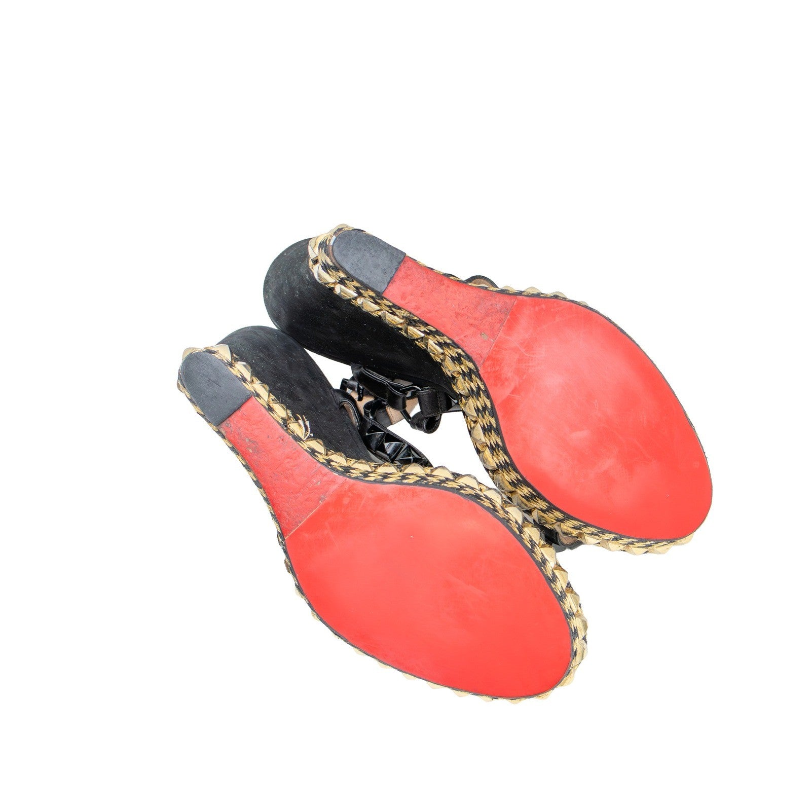 Christian Louboutin Cataclou Studded Wedge Sandals Black Gold Size 41 US 11
