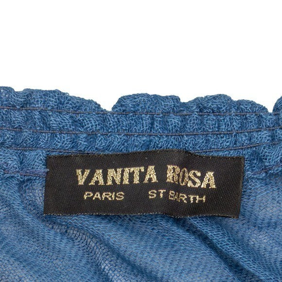 Vanita Rosa Paris St Barth Ombré Peasant Blouse Blue Ivory Boho Top Size S