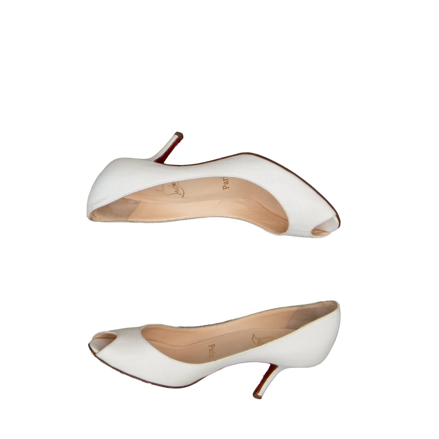Christian Louboutin White Canvas Peep Toe Pumps Heels EU 36.5 US 6.5 UK 3.5 Ital
