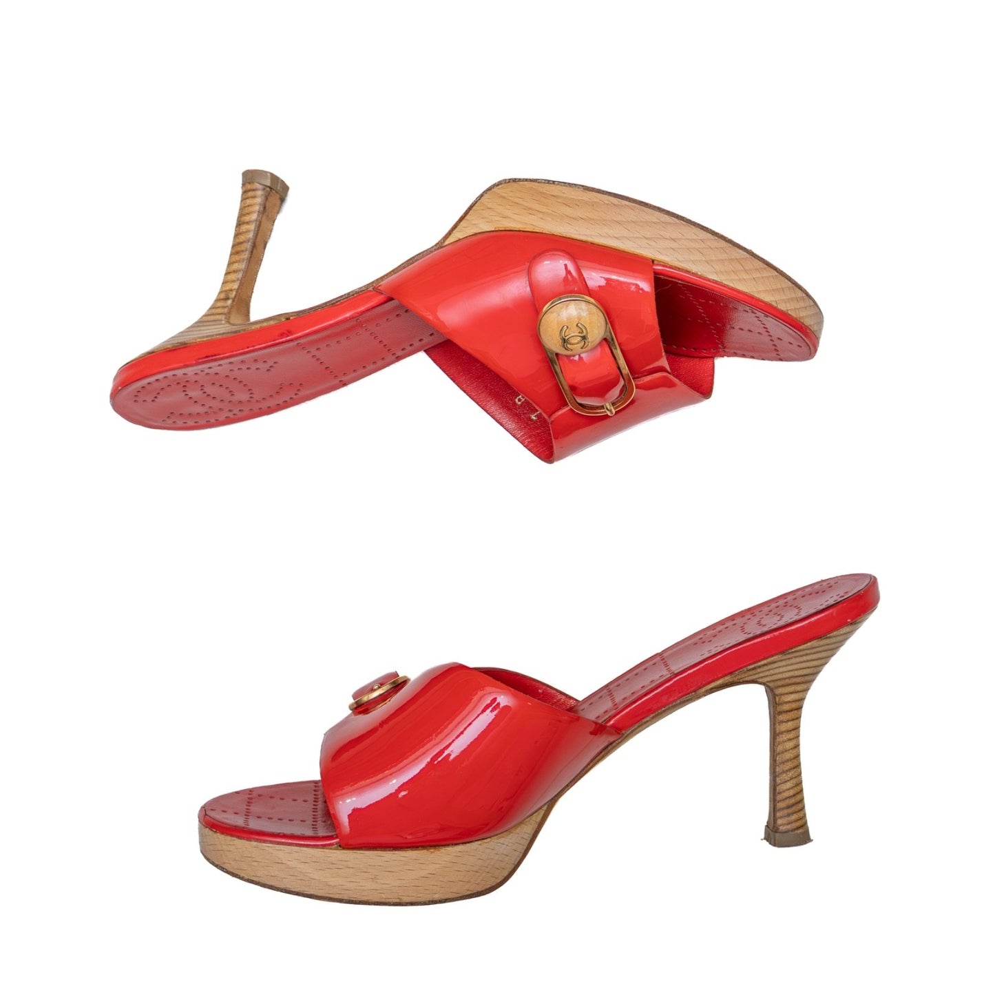 Chanel Vintage Red Patent Leather Heeled Mules – Size 37 (US 7 / UK 4.5)