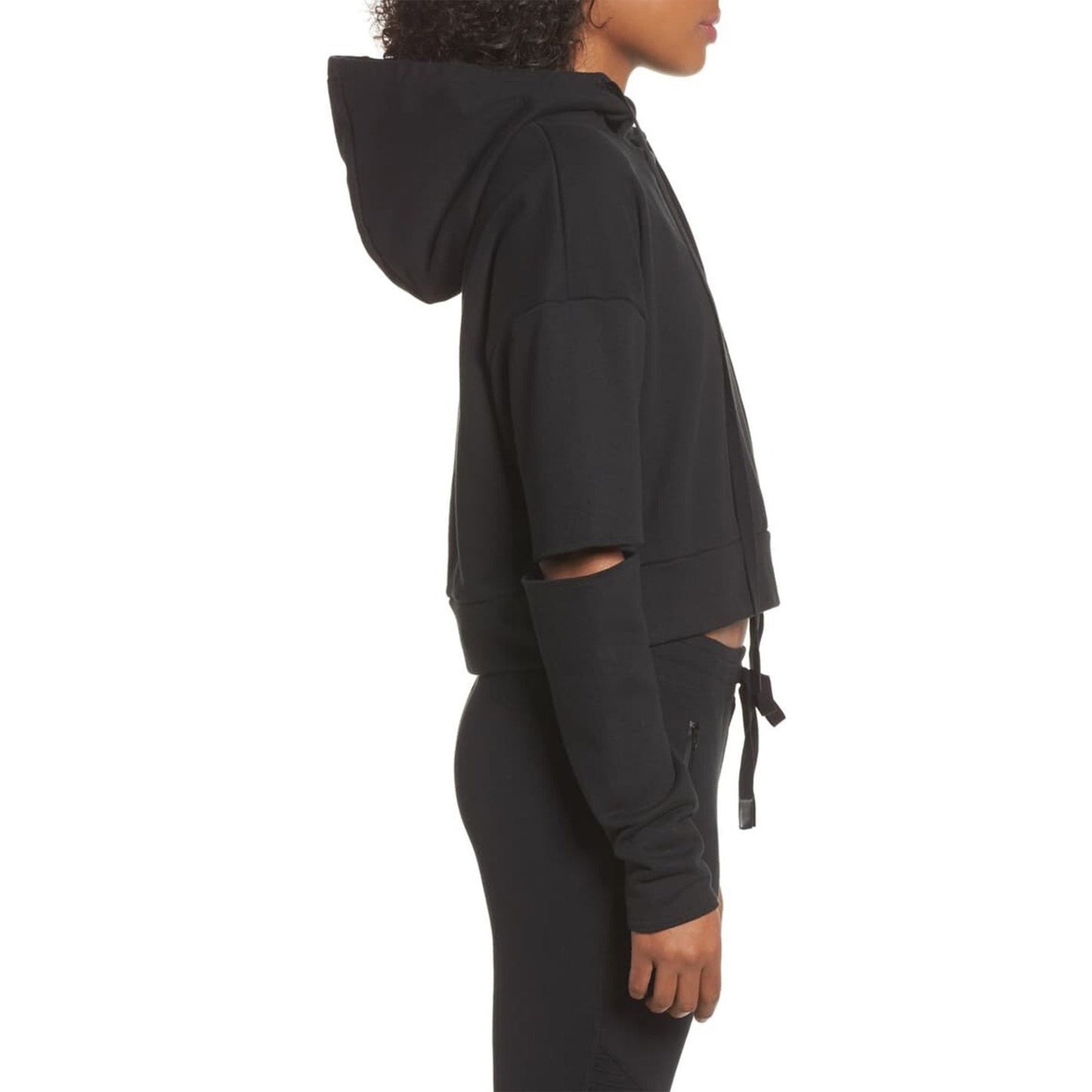 Alo Yoga Cropped Hoodie with Cut-Out Sleeves – Black - Size S