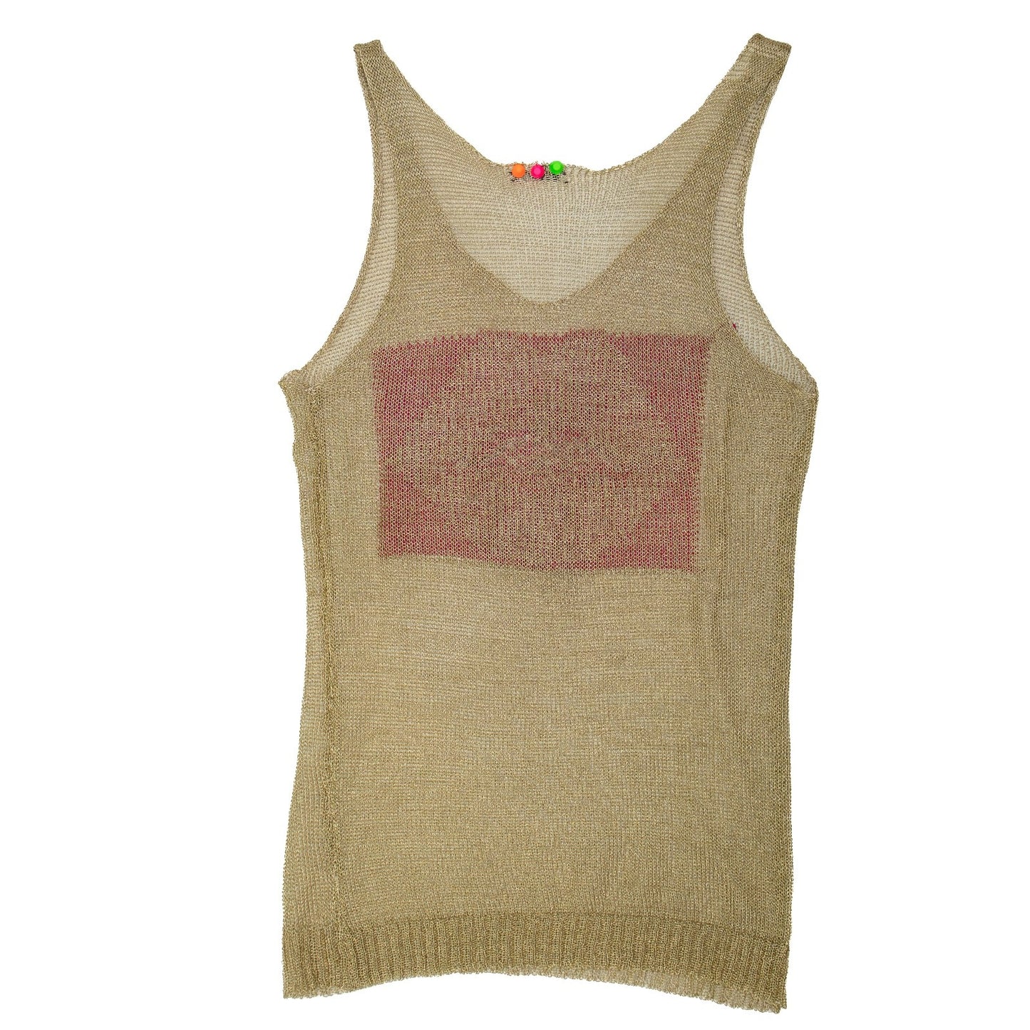 LSS Paris Gold Metallic Mesh Tank Top Lip Graphic Sleeveless Size XS/S